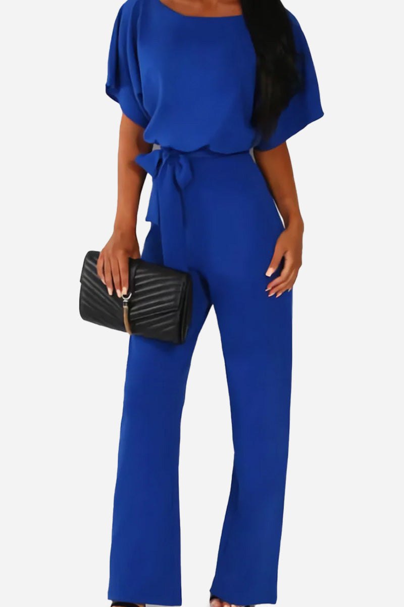 Vivi | Damen Jumpsuit Kurzarm Wide Leg Bindegürtel