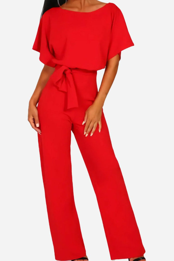 Vivi | Damen Jumpsuit Kurzarm Wide Leg Bindegürtel