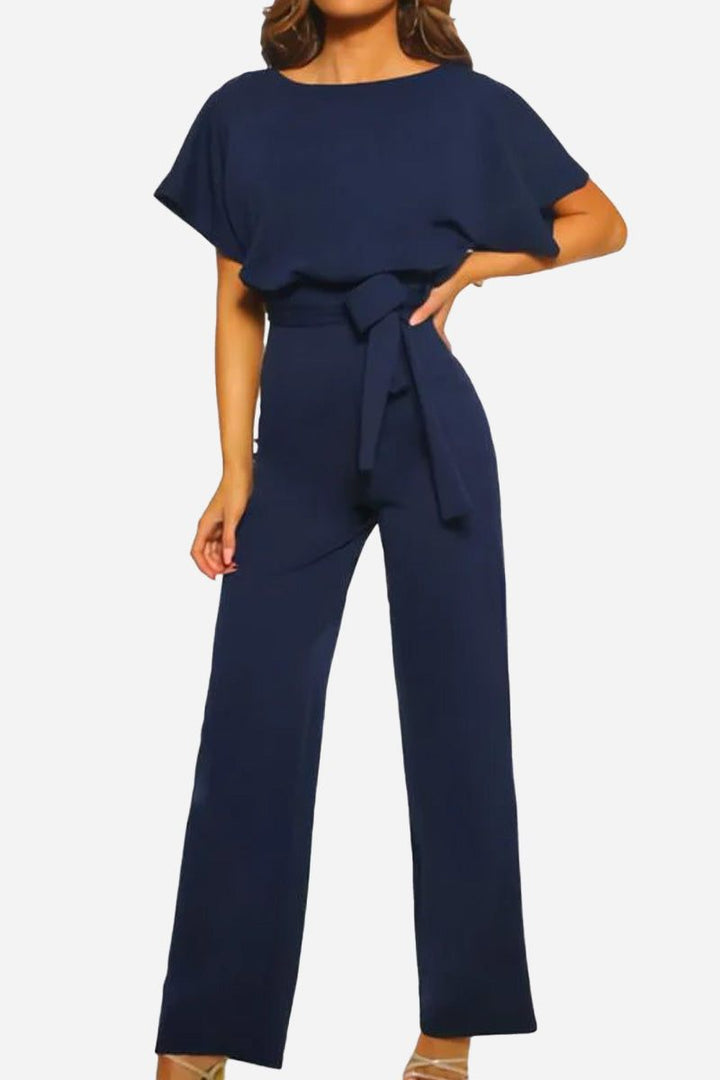 Vivi | Damen Jumpsuit Kurzarm Wide Leg Bindegürtel