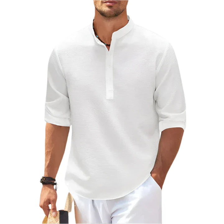 Arlo | Herren hemd Kurzarm Henley Stehkragen Freizeithemd