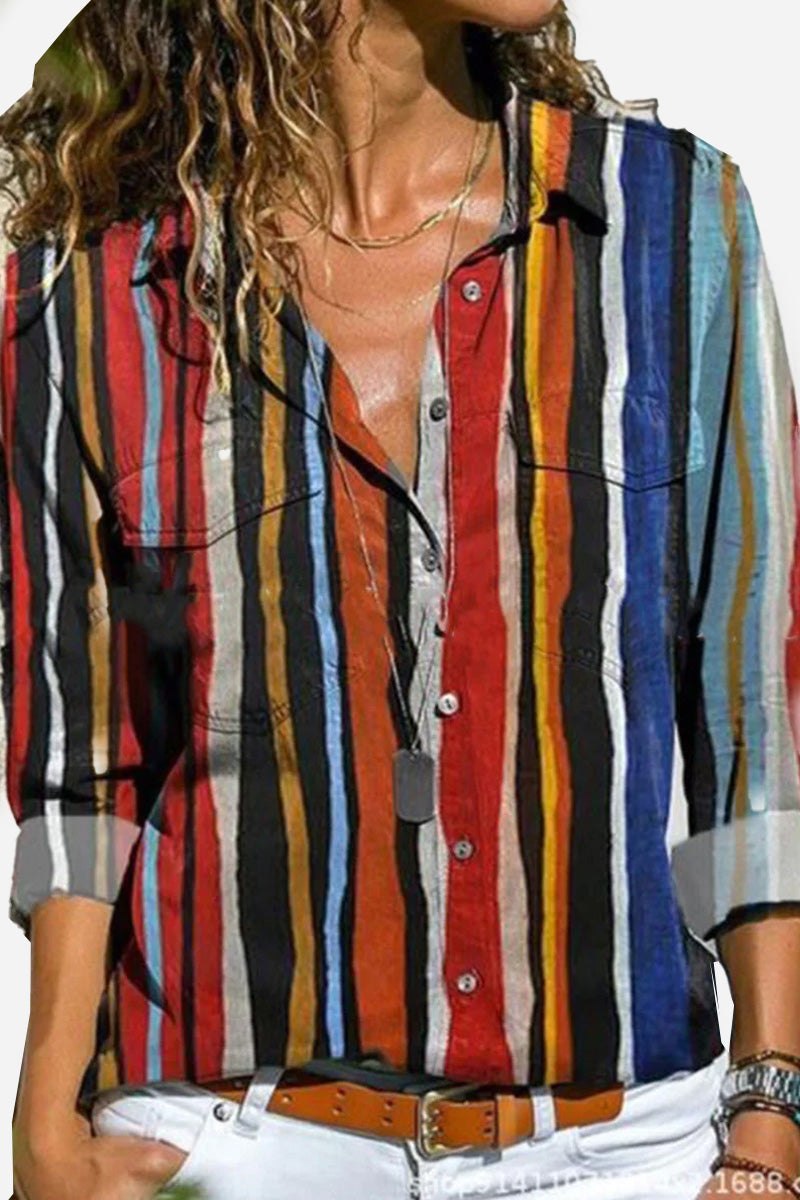 Frida | Damen Hemdbluse Langarm Abstraktes Kunstprint Bunt