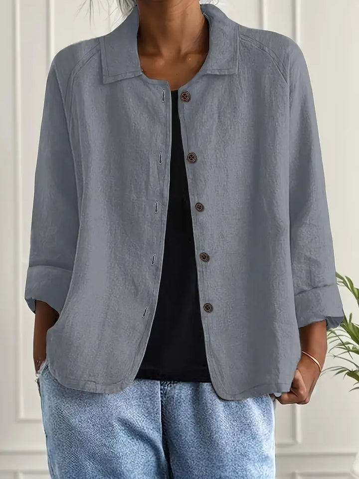 Ally | Damen bluse Langarm Lockere Passform Knopfleiste