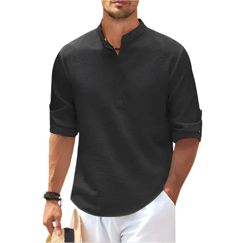 Arlo | Herren hemd Kurzarm Henley Stehkragen Freizeithemd