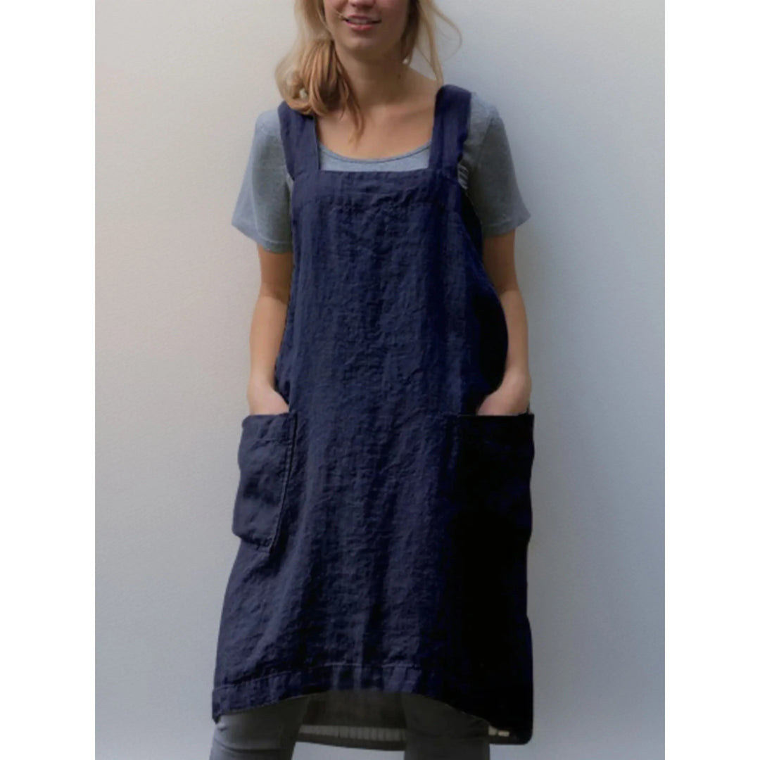 Nova | Damen kleid Trägerkleid Schürzenkleid mit Taschen