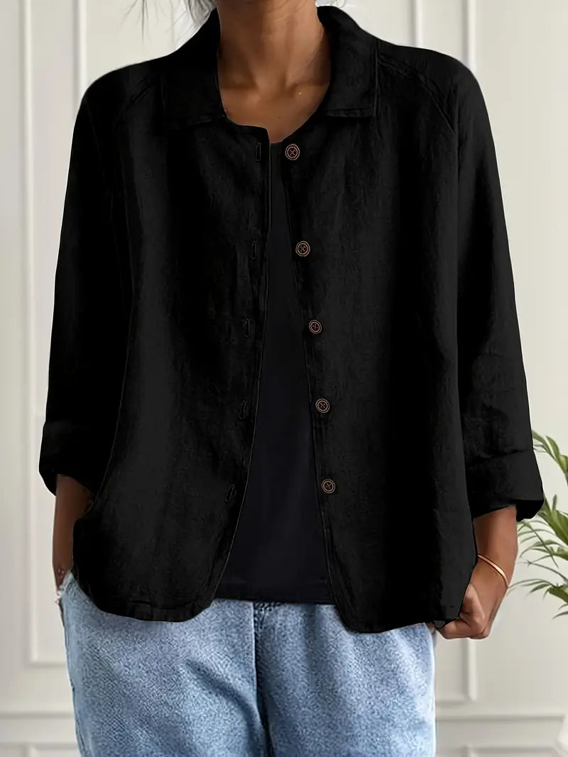 Ally | Damen bluse Langarm Lockere Passform Knopfleiste