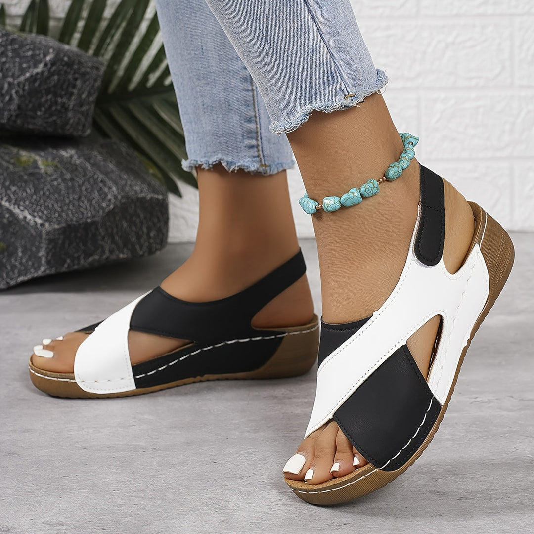 Luva | Damen Keilsandalen Zweifarbig Klettverschluss Sommer Flach