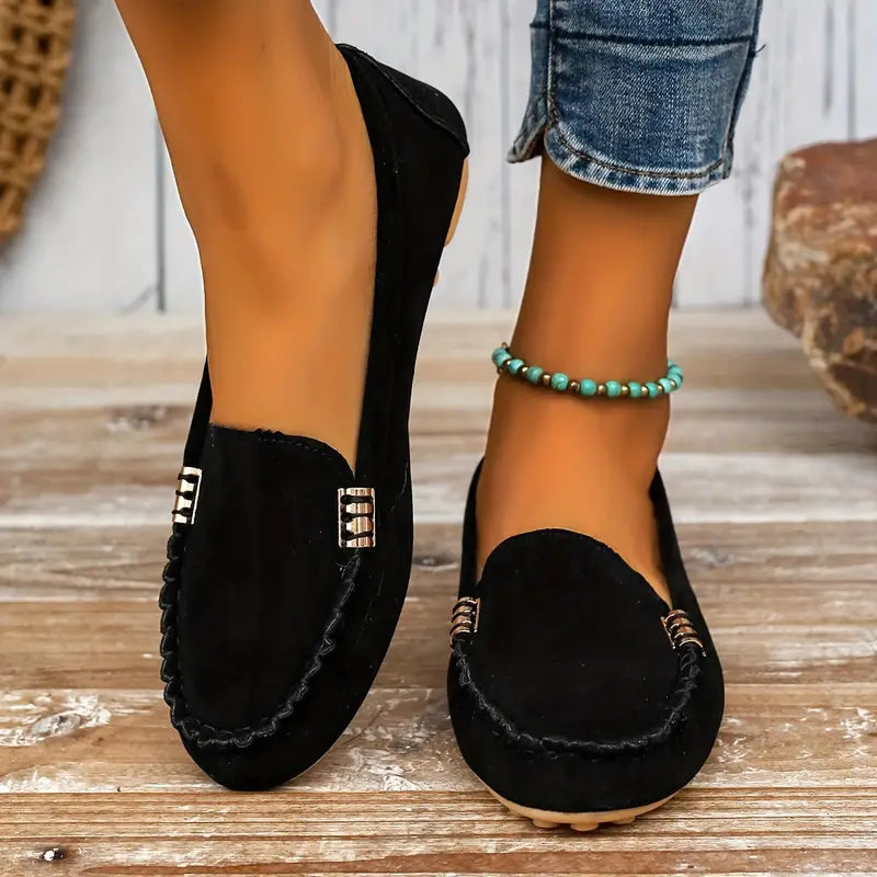 Nina | Damen Mokassin Flach Velours Slip-On Komfortschuh