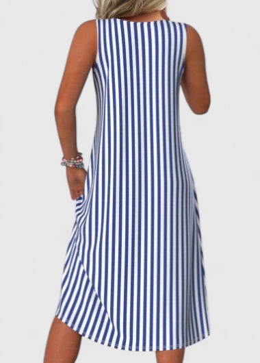 Mariza | Damen Midi Kleid Ärmellos Gestreift Sommerkleid
