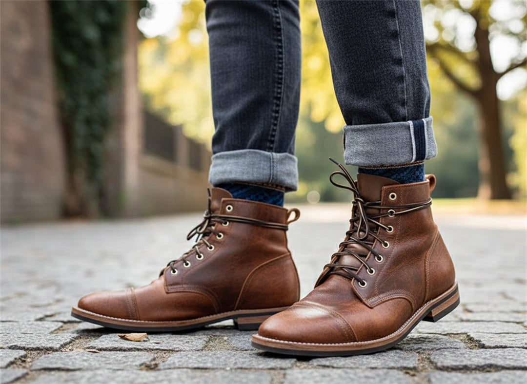 Kelvin | Herren Leder Schnürstiefel Cap-Toe Hoher Schaft Cognac