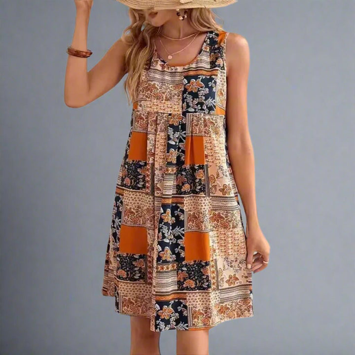 Havana | Damen Boho Minikleid Ärmellos Patchwork Muster Sommer