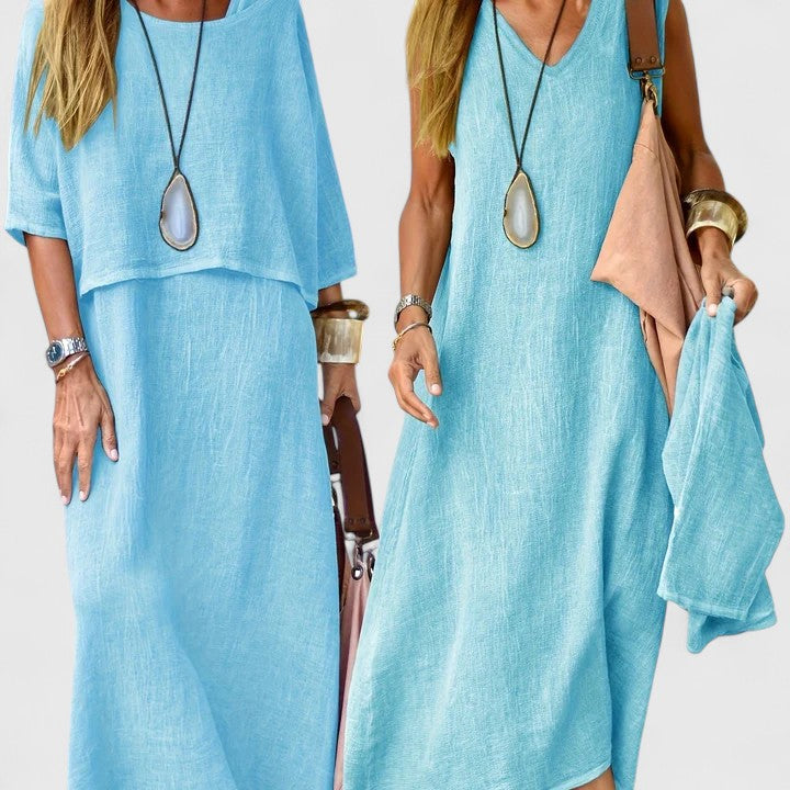Sandy | Damen Zweiteiler Maxikleid mit Top Optik Sommeroutfit