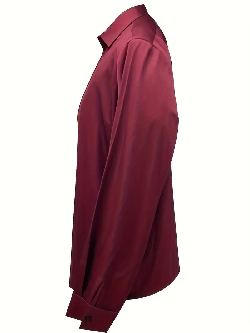 Stella | Damen Satin Bluse Langarm V-Ausschnitt Elegant