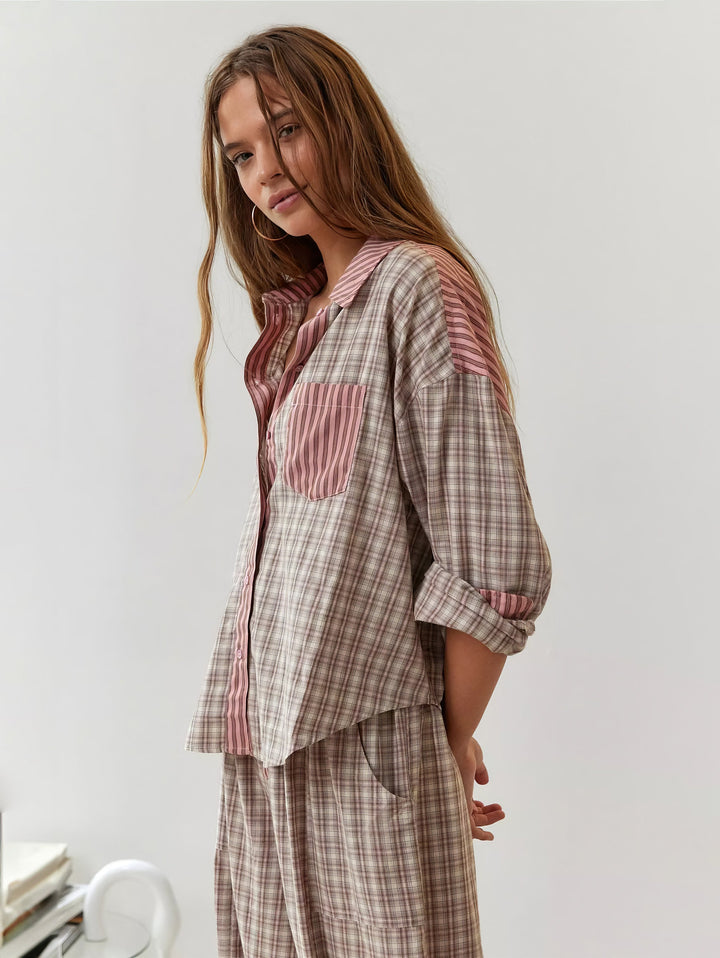 Jessa | Damen Pyjama Set Gestreift Hemd Hose Locker