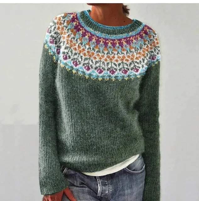 Valdrika | Damen Strickpullover Bunt Retro Muster