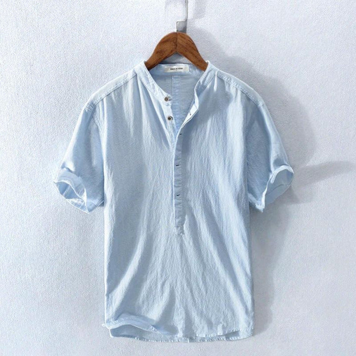 Luca | Herren Leinenhemd Kurzarm Stehkragen Sommerhemd Casual