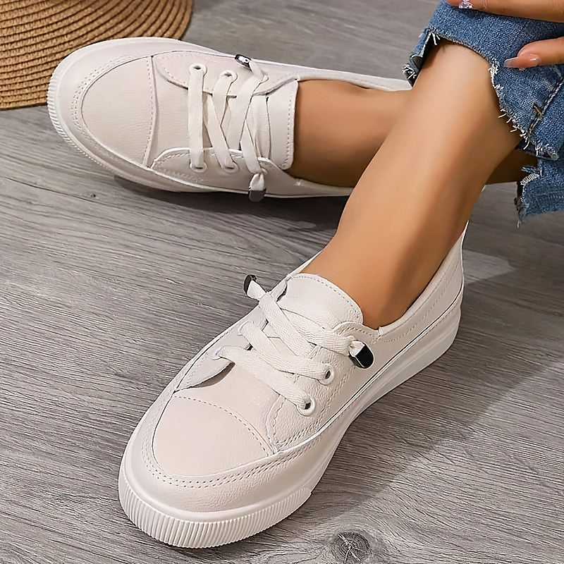 Clea | Damen Sneaker Flach Schnürschuh Lederoptik Freizeitschuh