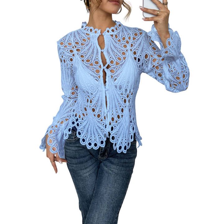 Aurelia | Damen Spitzenbluse Langarm Ausschnitt-Muster Elegant