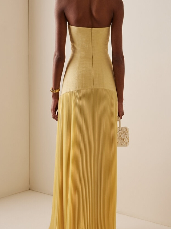 Jaide | Damen Trägerlos Abendkleid Maxi Plissee