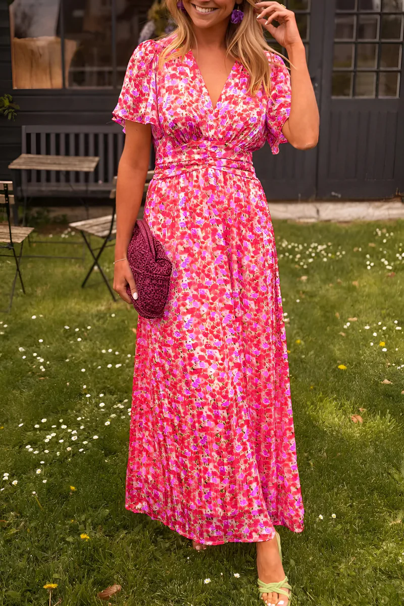 Flora | Damen Maxikleid Blumenprint V-Ausschnitt Sommerkleid