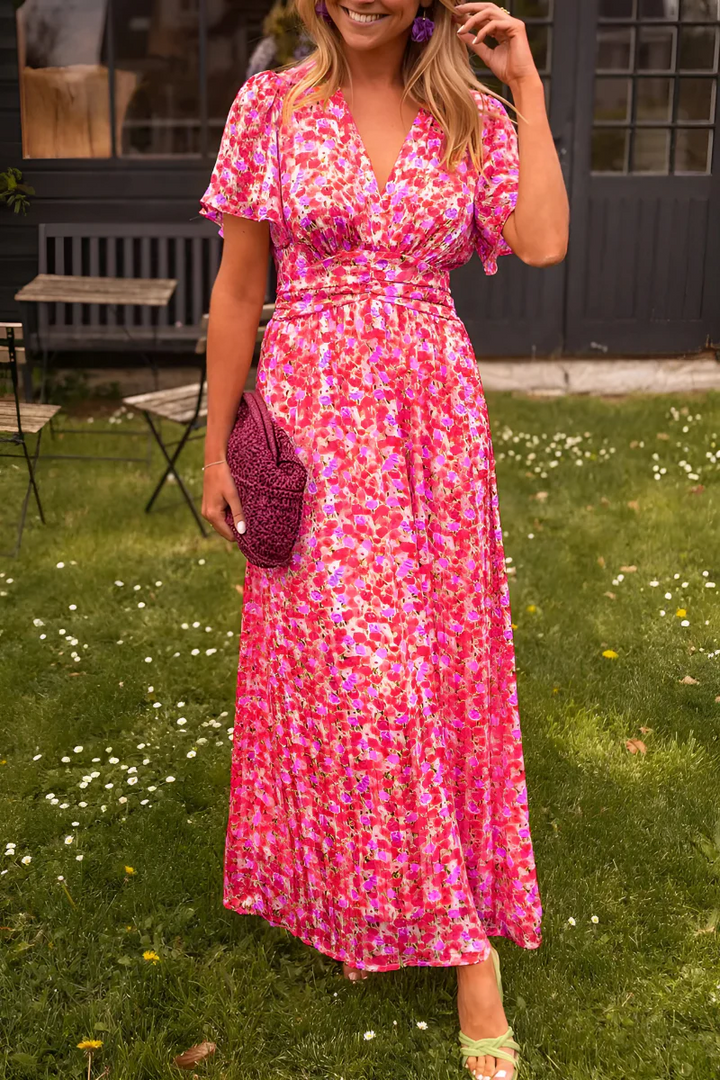Flora | Damen Maxikleid Blumenprint V-Ausschnitt Sommerkleid