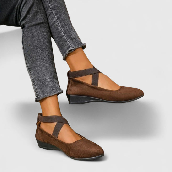 Nina | Damen Komfort-Ballerinas Elastische Riemen Flache Schuhe Slip-On