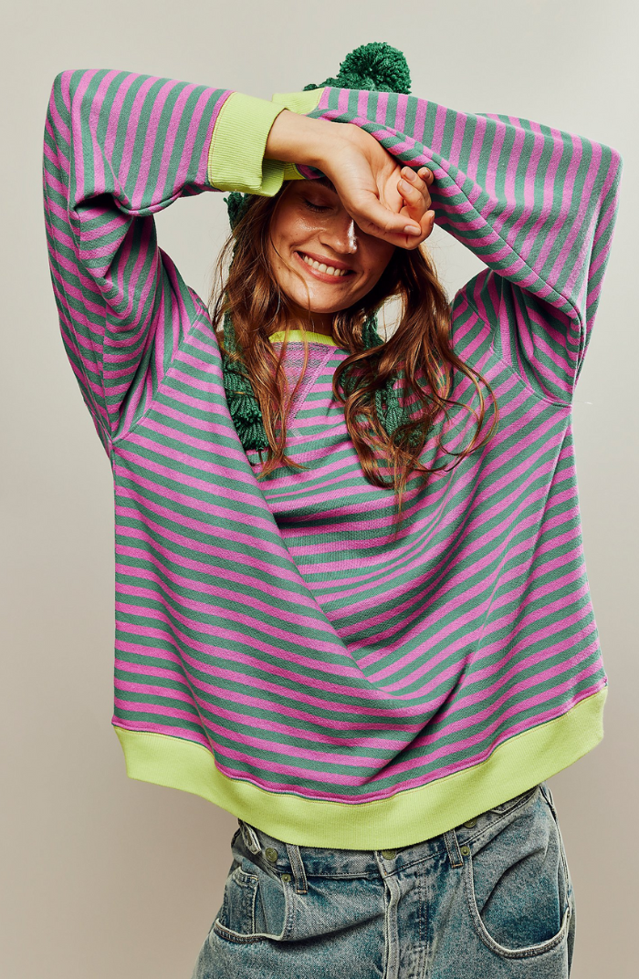 Billie | Damen Übergroß Sweatshirt Gestreift Rundhals Langarm