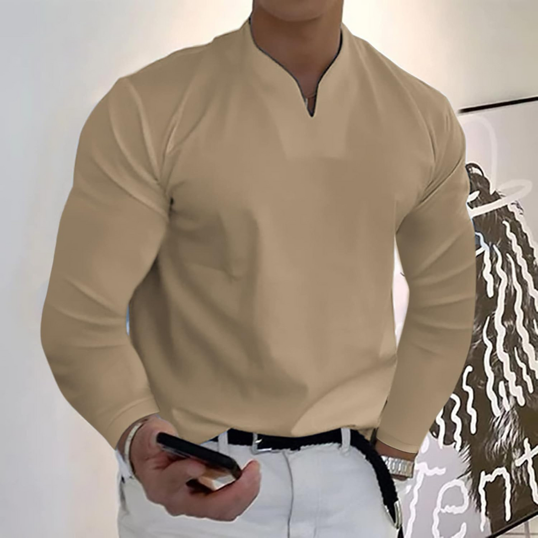 Jem | Herren Langarm Poloshirt V-Ausschnitt Slim Fit Polo