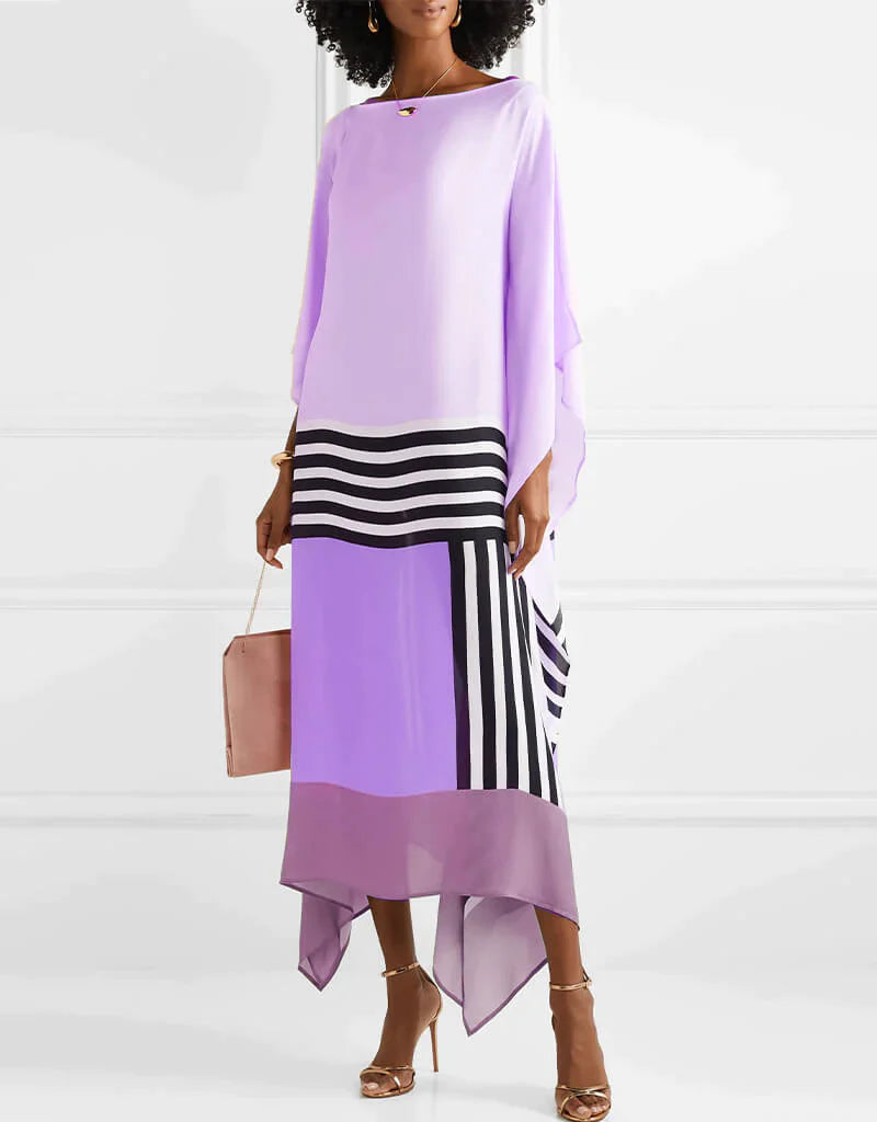 Vivienne | Damen Kaftan Kleid Fledermausärmel Colorblock Maxi