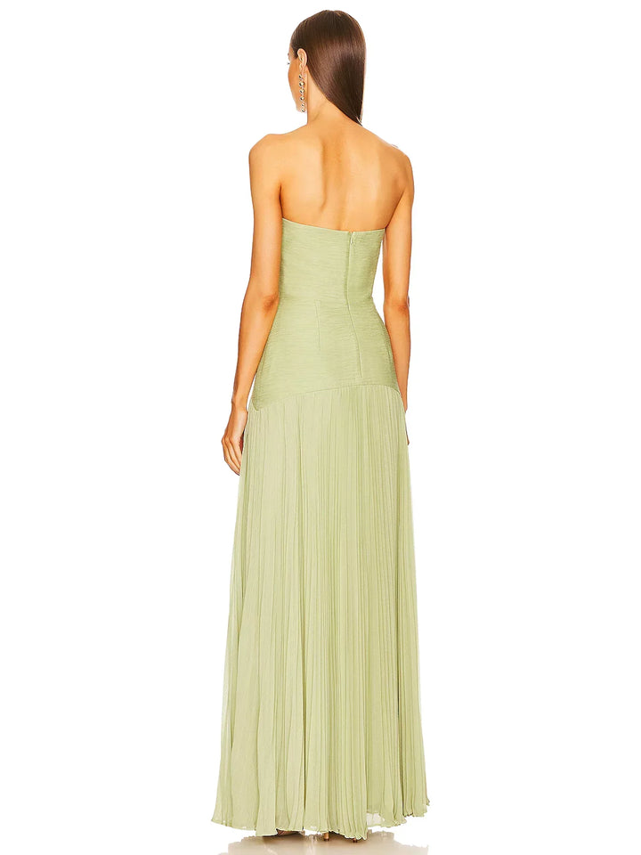 Jaide | Damen Trägerlos Abendkleid Maxi Plissee