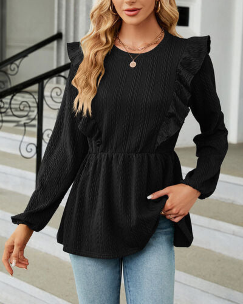 Nalie | Damen Rüschenbluse Langarm Peplum Top Damen Elegant