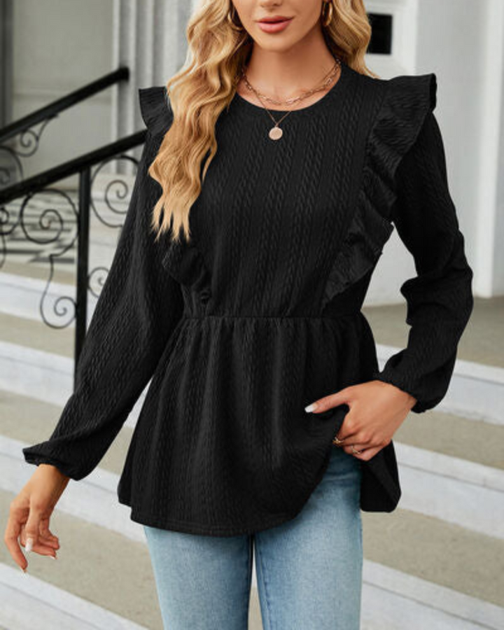Nalie | Damen Rüschenbluse Langarm Peplum Top Damen Elegant