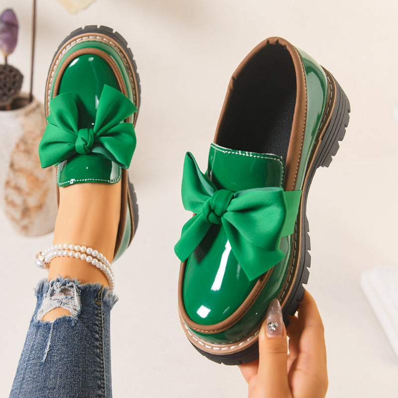 Bella | Damen Loafer Plateau Lackoptik Schleife Slip-On Schuhe