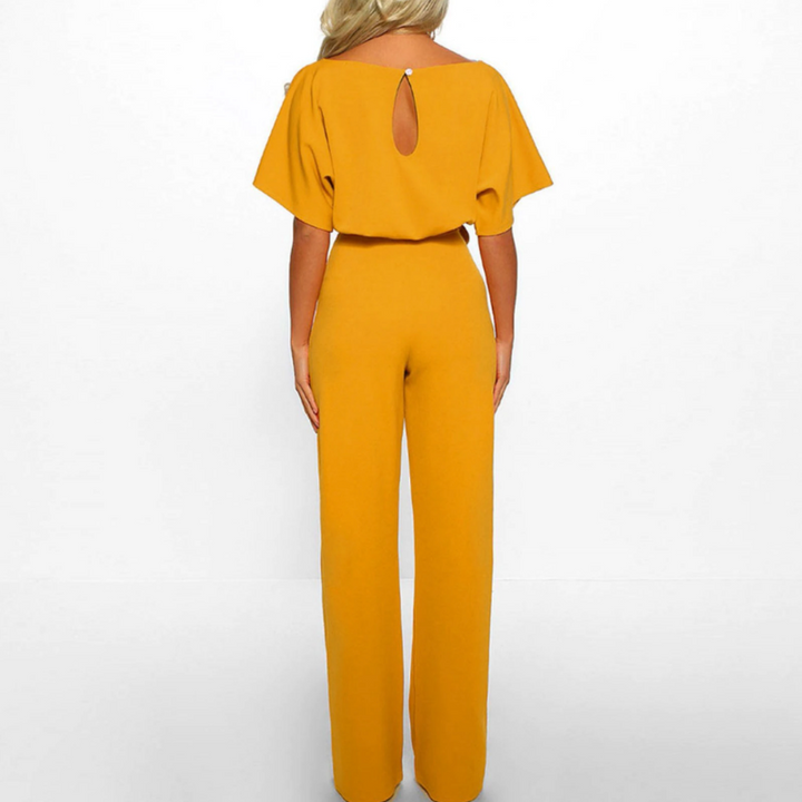 Bella | Damen Jumpsuit Weites Bein Bindegürtel Kurzarm Elegant