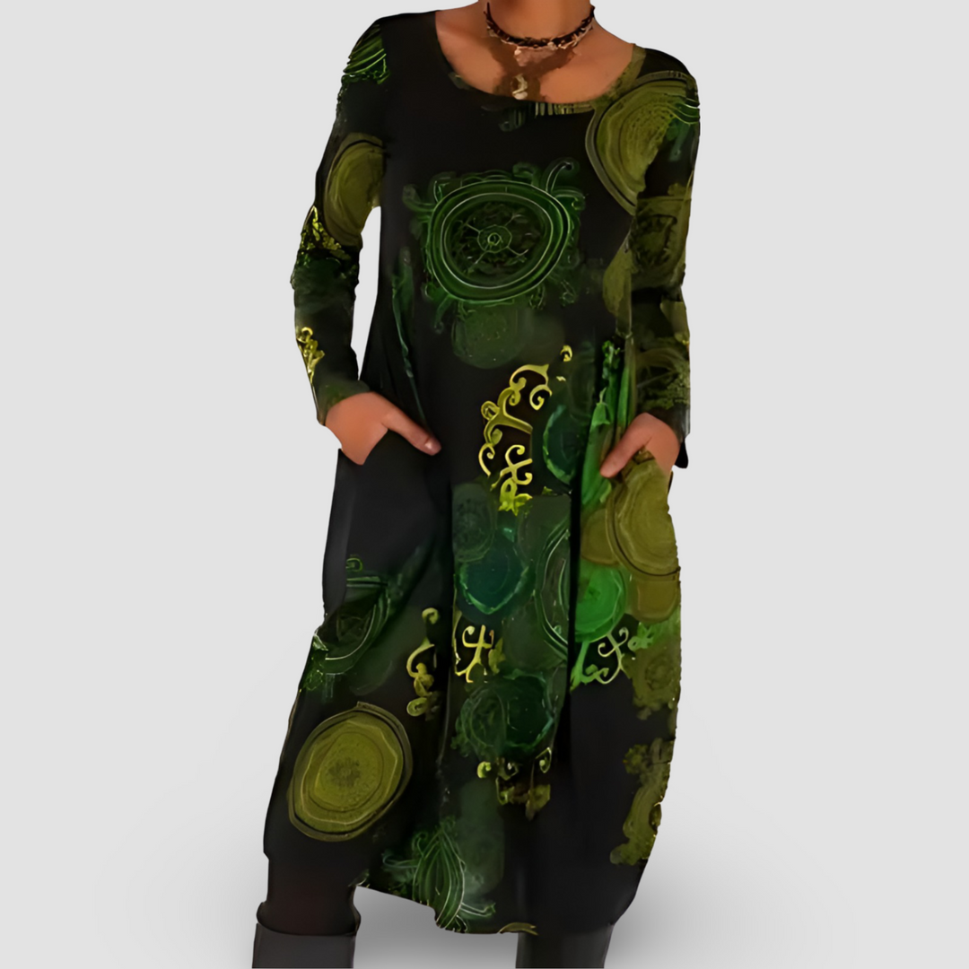 Zoe | Damen Maxikleid Langarm Mandala Print Locker