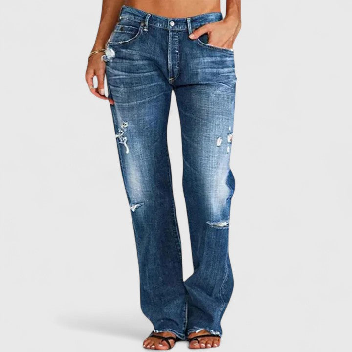 Lamera | Damen Jeans Wide Leg Low Waist Destroyed