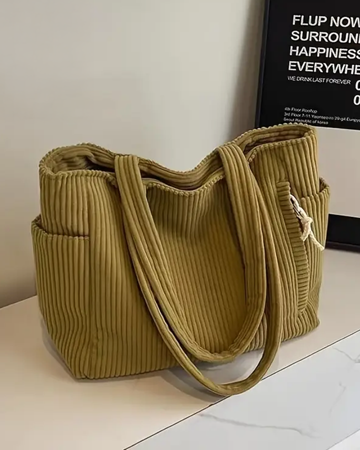 Ynna | Damen Schultertasche Cord-Optik Shopper mit Kordelzug