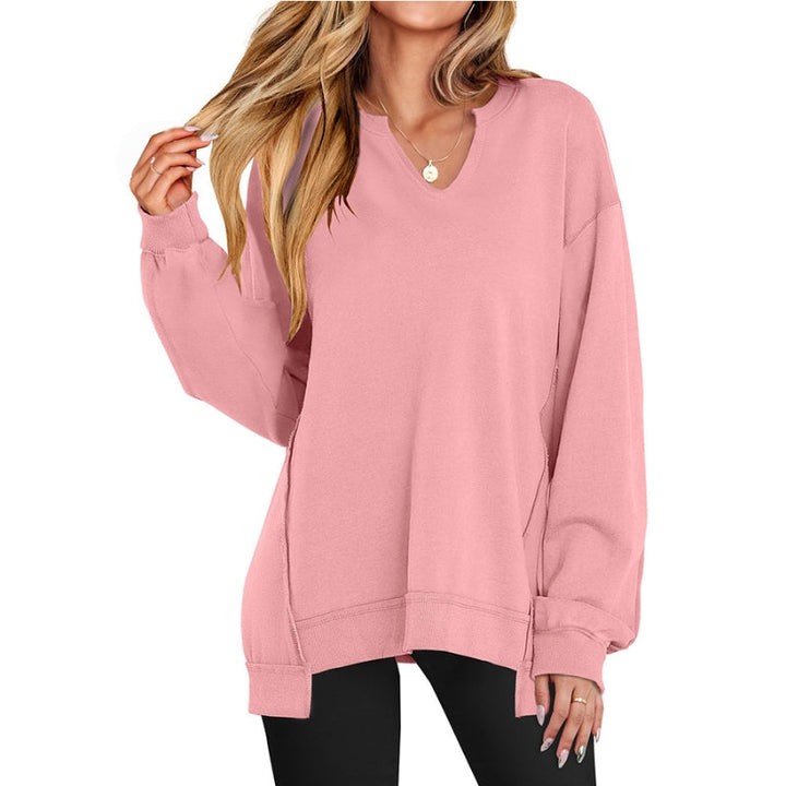 Nele | Damen Oversize Sweatshirt V-Ausschnitt Tunika Langarm Top