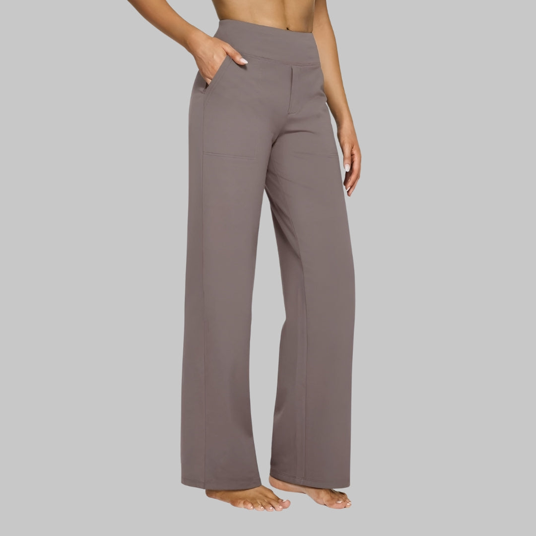 Olla | Damen Highwaist Weite Hose Stretch Freizeithose mit Taschen