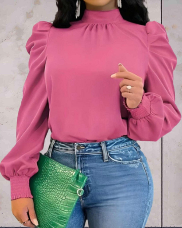 Zarina | Damen Puffärmel Bluse Stehkragen Elegante Damenbluse