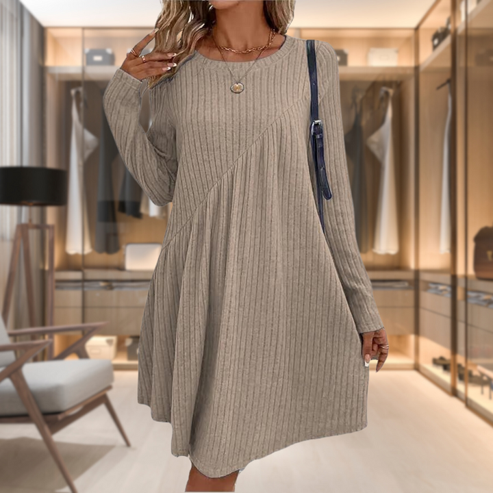 Jena | Damen kleid Langarm Rundhals A-Linie Midi