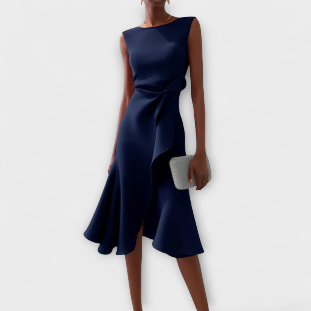 Serena | Damen Midi-Kleid ärmellos asymmetrischer Saum