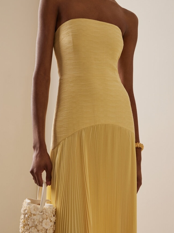 Jaide | Damen Trägerlos Abendkleid Maxi Plissee