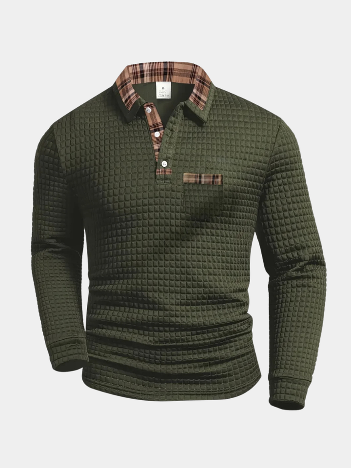 Stefan | Herren Poloshirt Waffle Langarm Karokragen