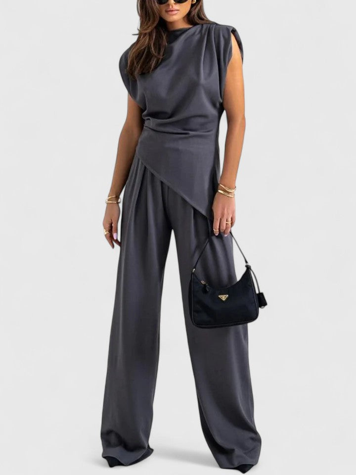 Ivory | Damen Zweiteiler Ärmellos Top und Weite Hose Set Elegant