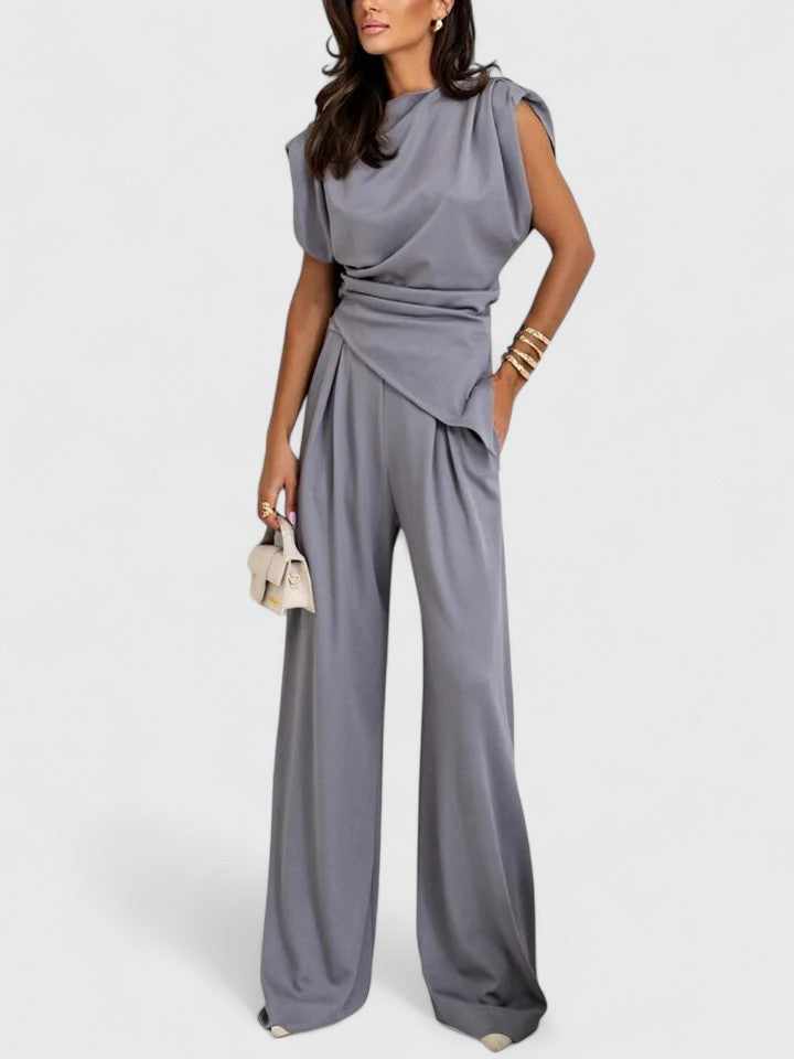 Ivory | Damen Zweiteiler Ärmellos Top und Weite Hose Set Elegant