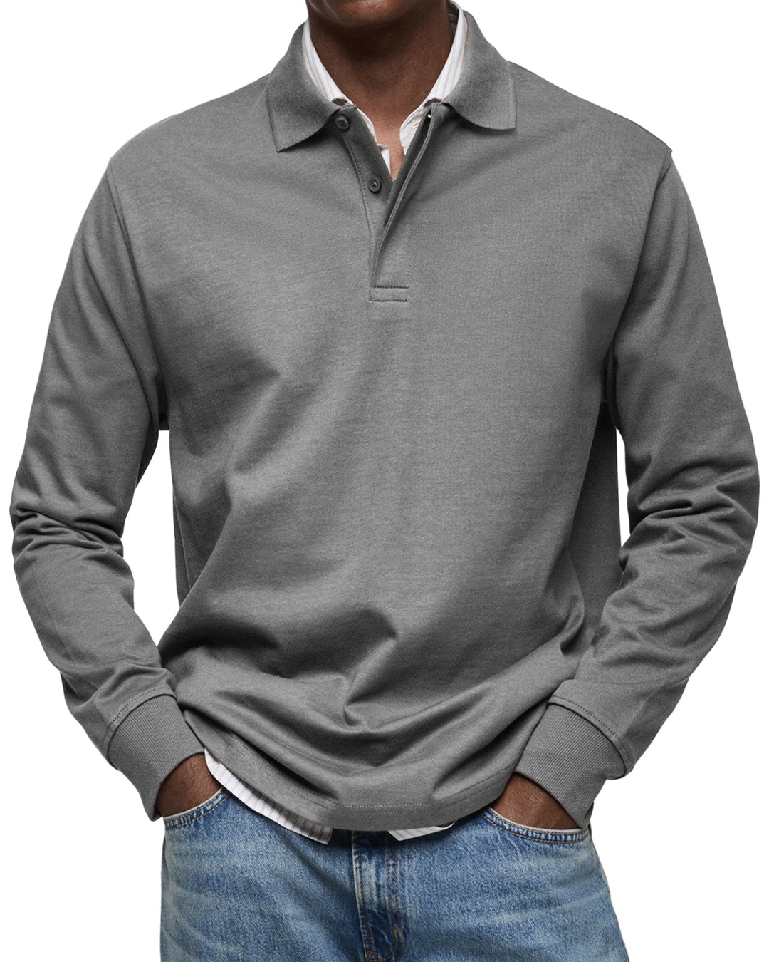 Ben | Herren Rugby Polo Sweatshirt Langarm Polokragen Anthrazit