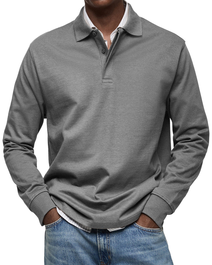 Ben | Herren Rugby Polo Sweatshirt Langarm Polokragen Anthrazit