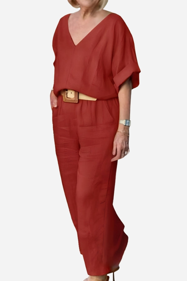 Rossa | Damen set V-Ausschnitt Top und Straight Hose