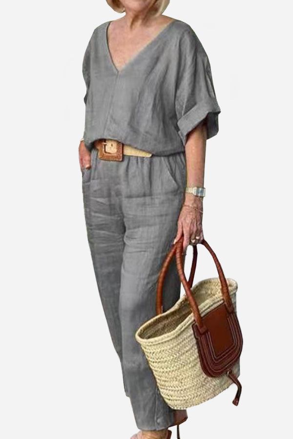 Rossa | Damen set V-Ausschnitt Top und Straight Hose
