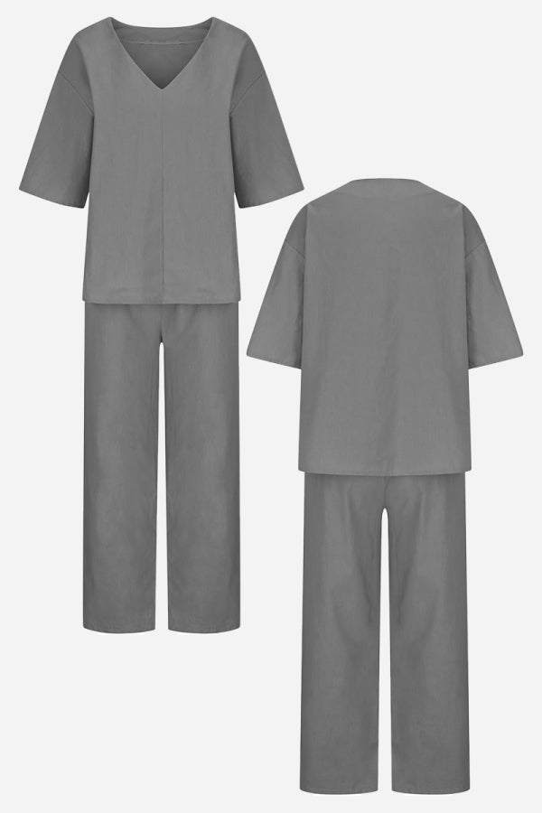 Rossa | Damen set V-Ausschnitt Top und Straight Hose
